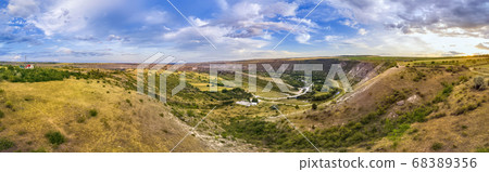 Aerial drone view of Orheiul Vechi village 68389356