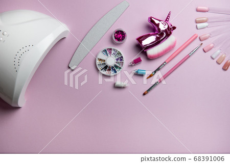 Top view of manicure and pedicure equipment on Top view of manicure and pedicure equipment on 68391006