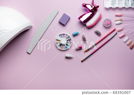 Top view of manicure and pedicure equipment on Top view of manicure and pedicure equipment on 68391007