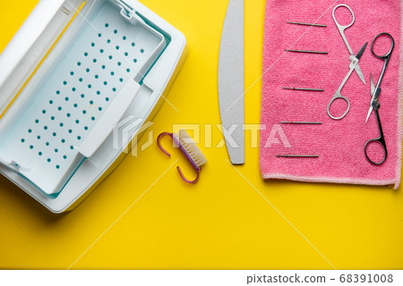 Top view of manicure and pedicure equipment on Top view of manicure and pedicure equipment on 68391008