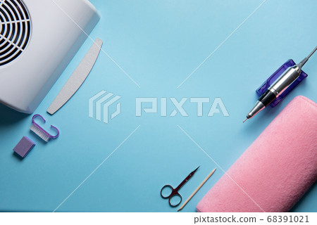 Top view of manicure and pedicure equipment on Top view of manicure and pedicure equipment on 68391021