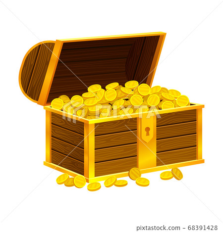 Open Wooden Chest Full with Gold Coins Vector Illustration Open Wooden Chest Full with Gold Coins Vector Illustration 68391428