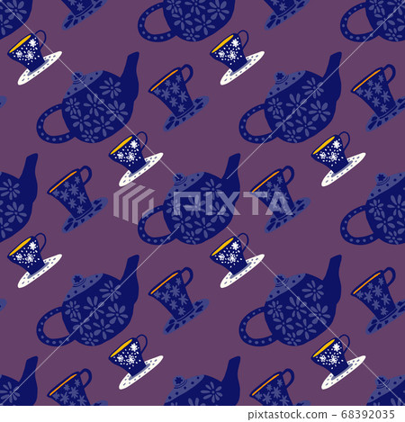 Dark seamless tea ceremony pattern. Doodle 68392035