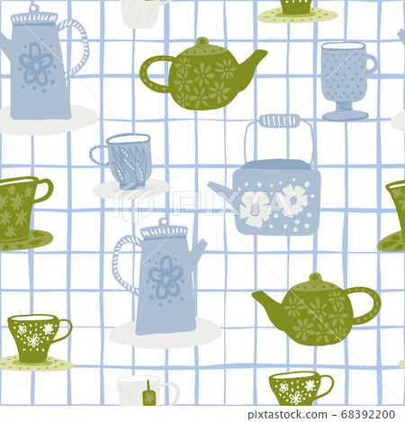 Tea ceremony doodle seamless pattern. White - Stock Illustration ...