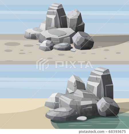 Set of landscapes of desert rocks for games, applications, cartoon style, vector, illustration, isolated 68393675