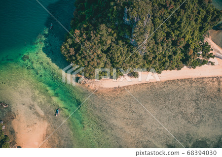 Aerial view of Koh Phak Bia, island in the Andaman Sea between Phuket and Krabi Thailand 68394030