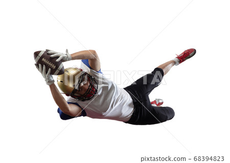 American football player in action isolated on white studio background American football player in action isolated on white studio background 68394823