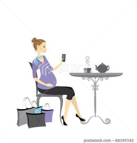 Beautiful fashion pregnant woman with a cell phone 68395592