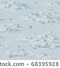 Vintage Seamless Clouds Pattern. Vector illustration in retro woodcut style with clipping mask. 68395928