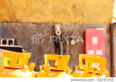Detailed closeup of gas cylinders 68397268