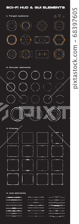 Abstract futuristic sci-fi concept user interface HUD. Vector set of circular, rectagular and line techno futuristic vector graphic elements. 68397605
