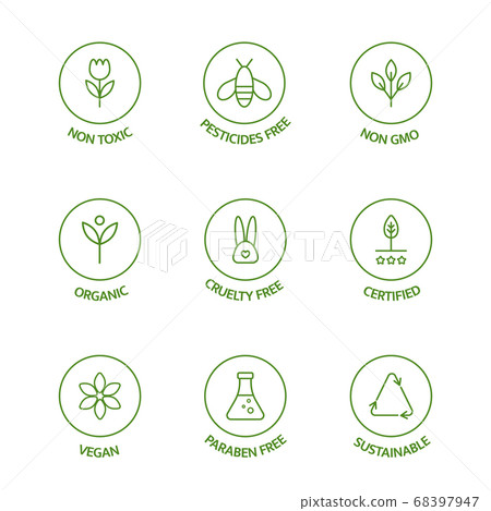Organic stickers. GMO free emblems. Organic 68397947