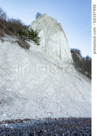 White chalk cliffs on shore of the Baltic Sea. 68397998