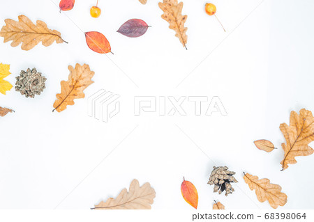 Frame made of autumn leaves, acorn, pine cones on 68398064