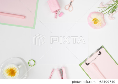 Female art workspace mockup with office supply 68399740