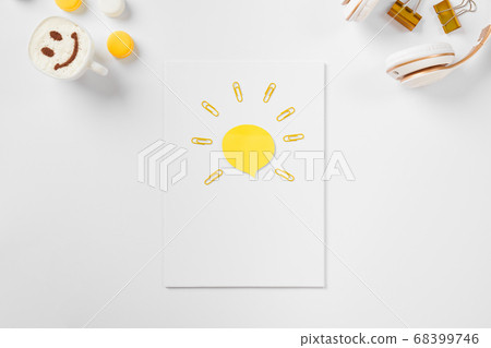 Creative female desktop with paper mockup flat lay Creative female desktop with paper mockup flat lay 68399746