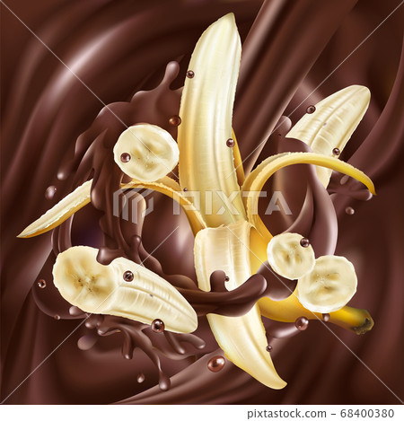 Whole and sliced bananas in liquid chocolate. Whole and sliced bananas in liquid chocolate. 68400380