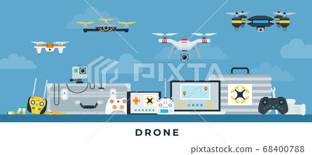 Illustration of four different drone with equipment for storage, management vector in a flat design Illustration of four different drone with equipment for storage, management vector in a flat design 68400788