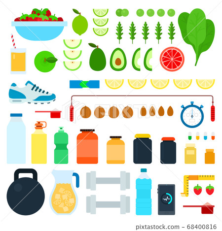 Set of Healthy food icons flat vector 68400816
