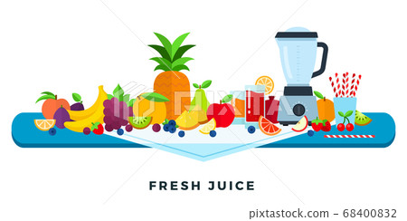 Fresh juice vector flat illustration. Fruits... - Stock Illustration ...
