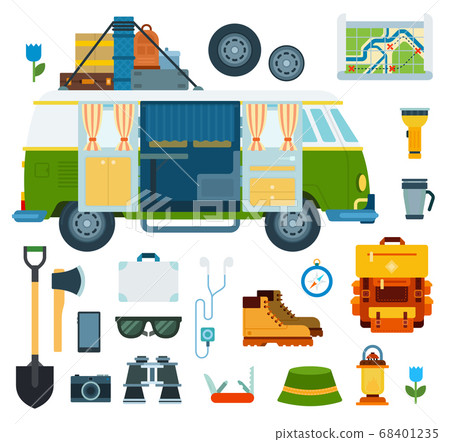 Set of Trip and Vacation flat vector illustration. 68401235