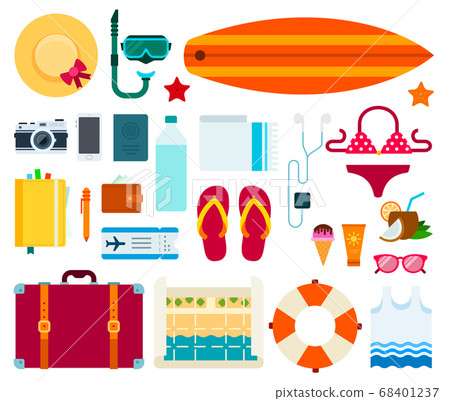 Set of Sea Travel flat vector illustration. 68401237