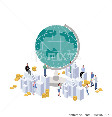 Working people globe and business person illustration isometric 68402026