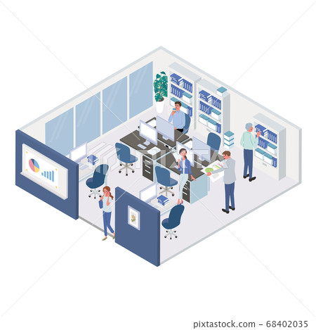 在辦公桌前工作的人們等距圖 68402035