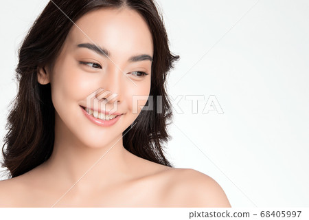 Beautiful Young asian Woman with Clean Fresh Skin, on white background, Face care, Facial treatment. Beautiful Young asian Woman with Clean Fresh Skin, on white background, Face care, Facial treatment. 68405997