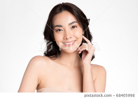 Beautiful Young asian Woman with Clean Fresh Skin, on white background, Face care, Facial treatment. Beautiful Young asian Woman with Clean Fresh Skin, on white background, Face care, Facial treatment. 68405998