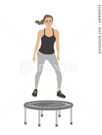 Woman exercising on the trampoline Woman exercising on the trampoline 68406955
