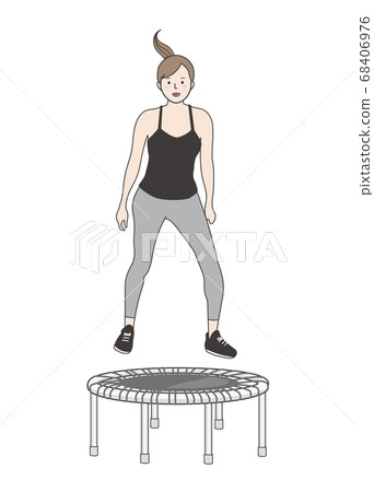 Woman exercising on the trampoline Woman exercising on the trampoline 68406976