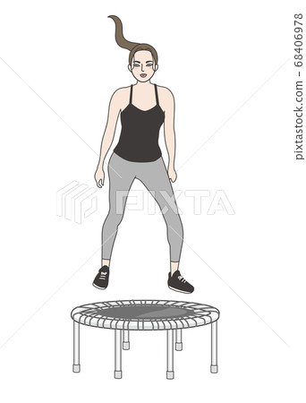 Woman exercising on the trampoline Woman exercising on the trampoline 68406978
