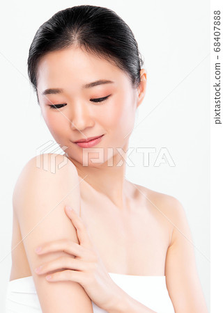 Beautiful Young asian Woman with Clean Fresh Skin, on white background, Face care, Facial treatment. 68407888