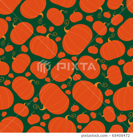 Pumpkins on green background. Contrast seamless pattern. Harvest concept. Vector stock illustration. 68408472