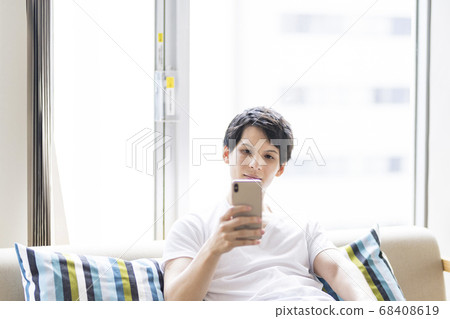 Telework Online Meeting Online Drinking Party Young Men 68408619