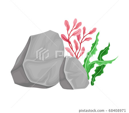 Angulated Sea Stone or Subsurface Rock with Seaweeds and Algae Vector Composition Angulated Sea Stone or Subsurface Rock with Seaweeds and Algae Vector Composition 68408971