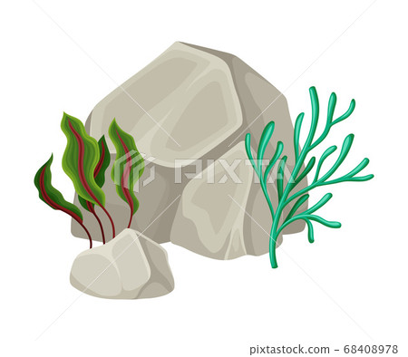 Angulated Sea Stone or Subsurface Rock with Seaweeds and Algae Vector Composition Angulated Sea Stone or Subsurface Rock with Seaweeds and Algae Vector Composition 68408978