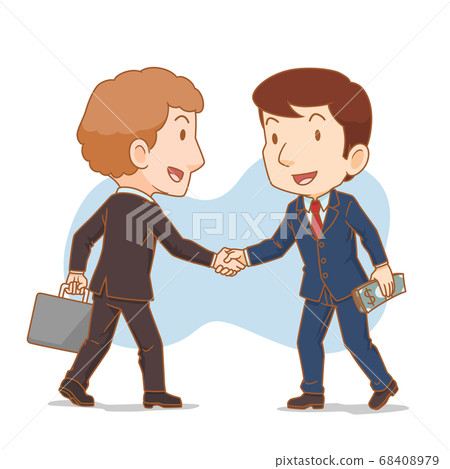 Cartoon illustration of two businessman shaking hands. Business partners. Cartoon illustration of two businessman shaking hands. Business partners. 68408979