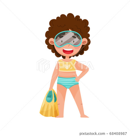 Cute Girl Character Standing in Swimsuit and Goggles Vector Illustration Cute Girl Character Standing in Swimsuit and Goggles Vector Illustration 68408987