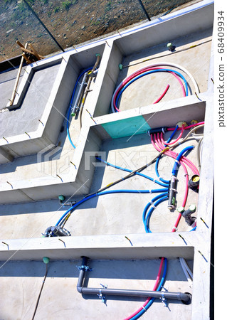 New housing foundation construction site New housing foundation construction site 68409934