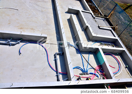 New housing foundation construction site New housing foundation construction site 68409936