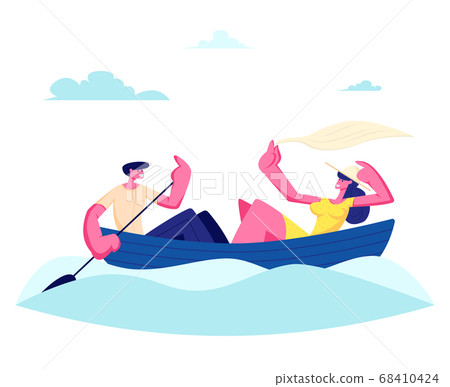 Young Happy Couple of Man and Woman Floating Boat 68410424