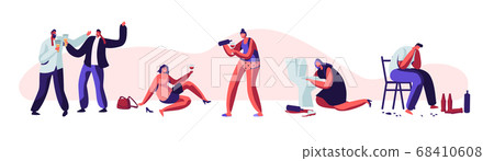 Alcohol Addiction People Set Male and Female Human 68410608