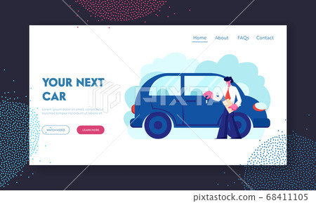 Dealer, Salesman Stand Near New Car Holding Automobile Key and Paper Documents in Auto Salon. Sale, Rent Business of Vehicles 68411105