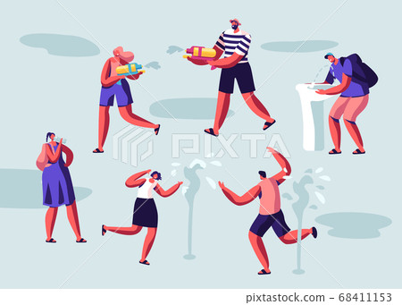 Happy People Splashing and Playing with Water 68411153