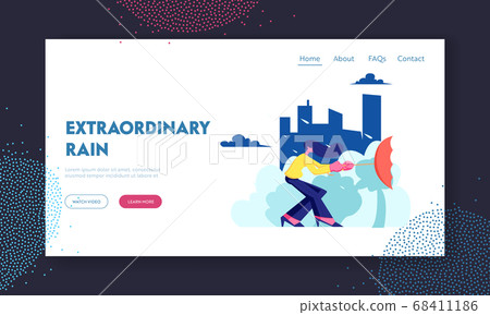 Woman City Dweller Holding Umbrella in Strong Wind 68411186