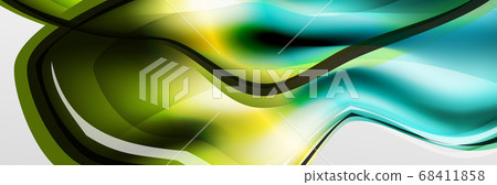 Vector abstract background, flowing liquid style bubble with metallic, color quicksilver chrome texture and color glow effects 68411858