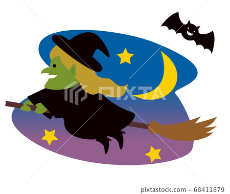 Illustration of a witch flying in the sky on a... - Stock Illustration ...