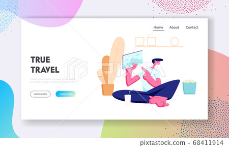 Man Sitting at Home with Tablet Traveling Pictures 68411914